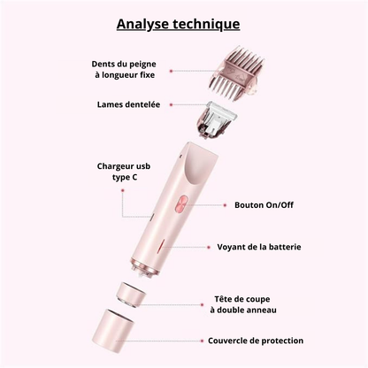 Analyse technique du rasoir tondeuse SilkyOne™ d’Épilae – composants, tête de coupe et chargeur USB-C