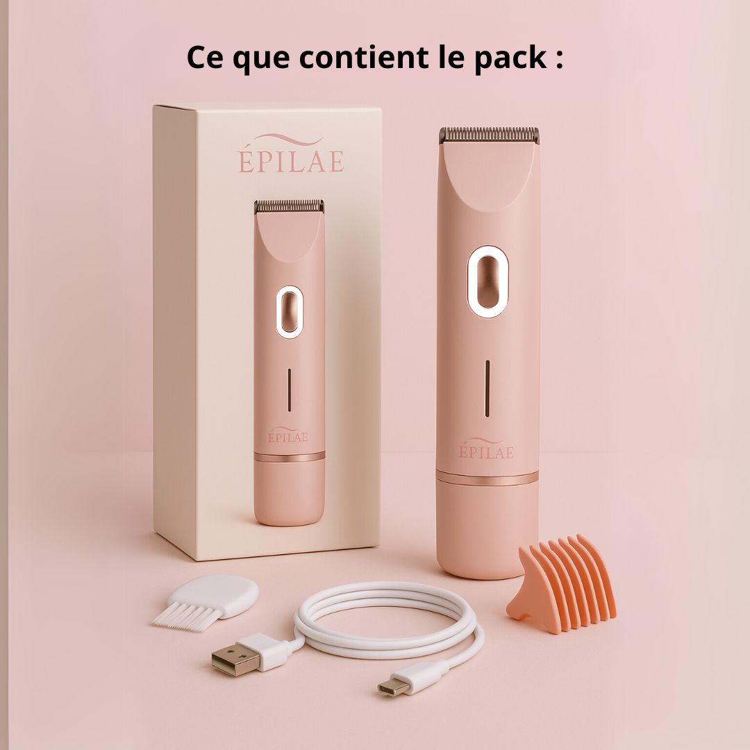 Pack SilkyOne™ complet avec rasoir tondeuse, chargeur USB, peigne et brosse de nettoyage Épilae